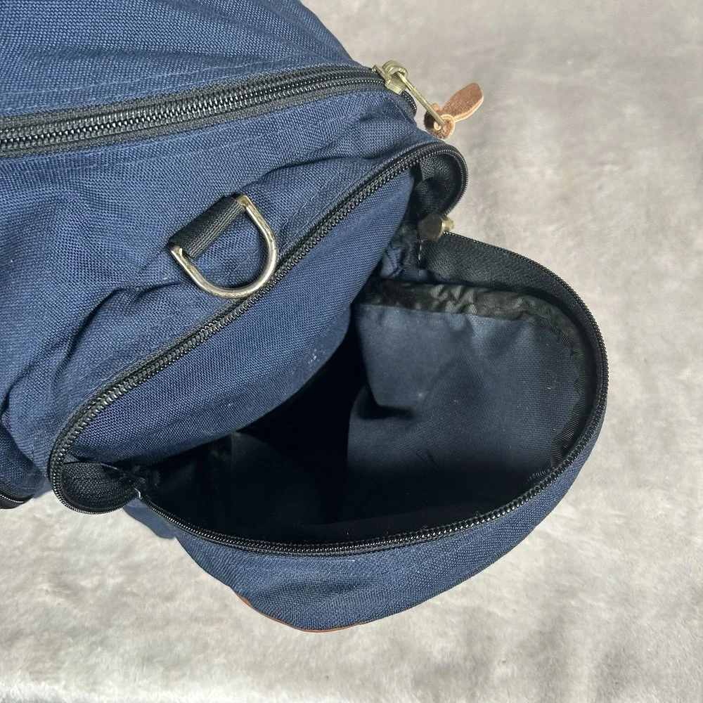 Vtg LL Bean Navy Canvas Leather Duffle Bag Shoulder Strap 22x12x10 43L